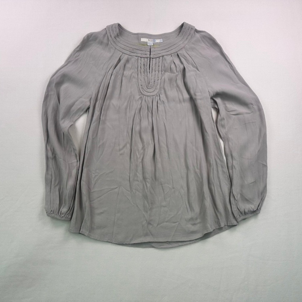 Boden Pleated Bib Front Long Sleeve Blouse Gray Size 12